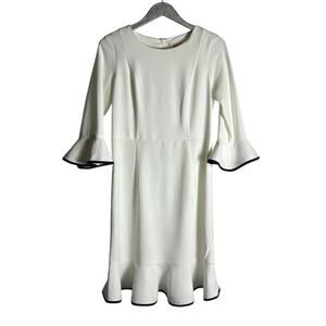 Nanette Lepore Bella Donna Ruffle Dress White & Black Trim NEW